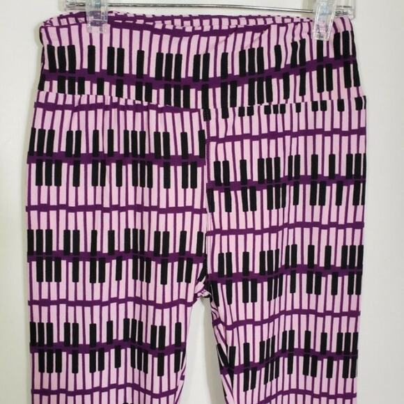 LulaRoe Womens Leggings One Size Piano Keys Print Pull On Pink Purple Stretch - Picture 3 of 7